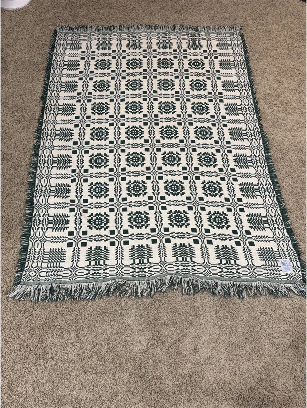 Goodwin Weavers Woven Cotton Throw Blanket 52 X 72 Fringed USA